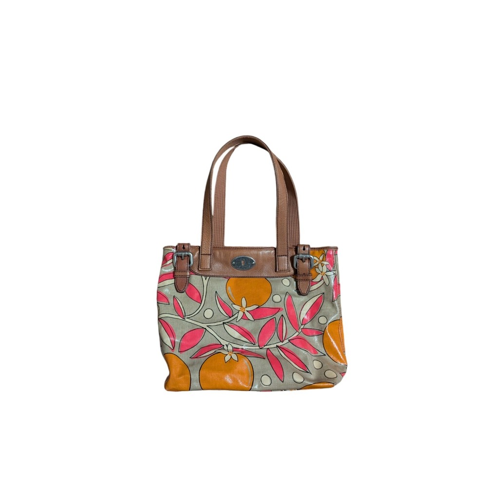 Fossil Key-Per Purse Handbag Bag Coated Canvas Orange Blossom Floral